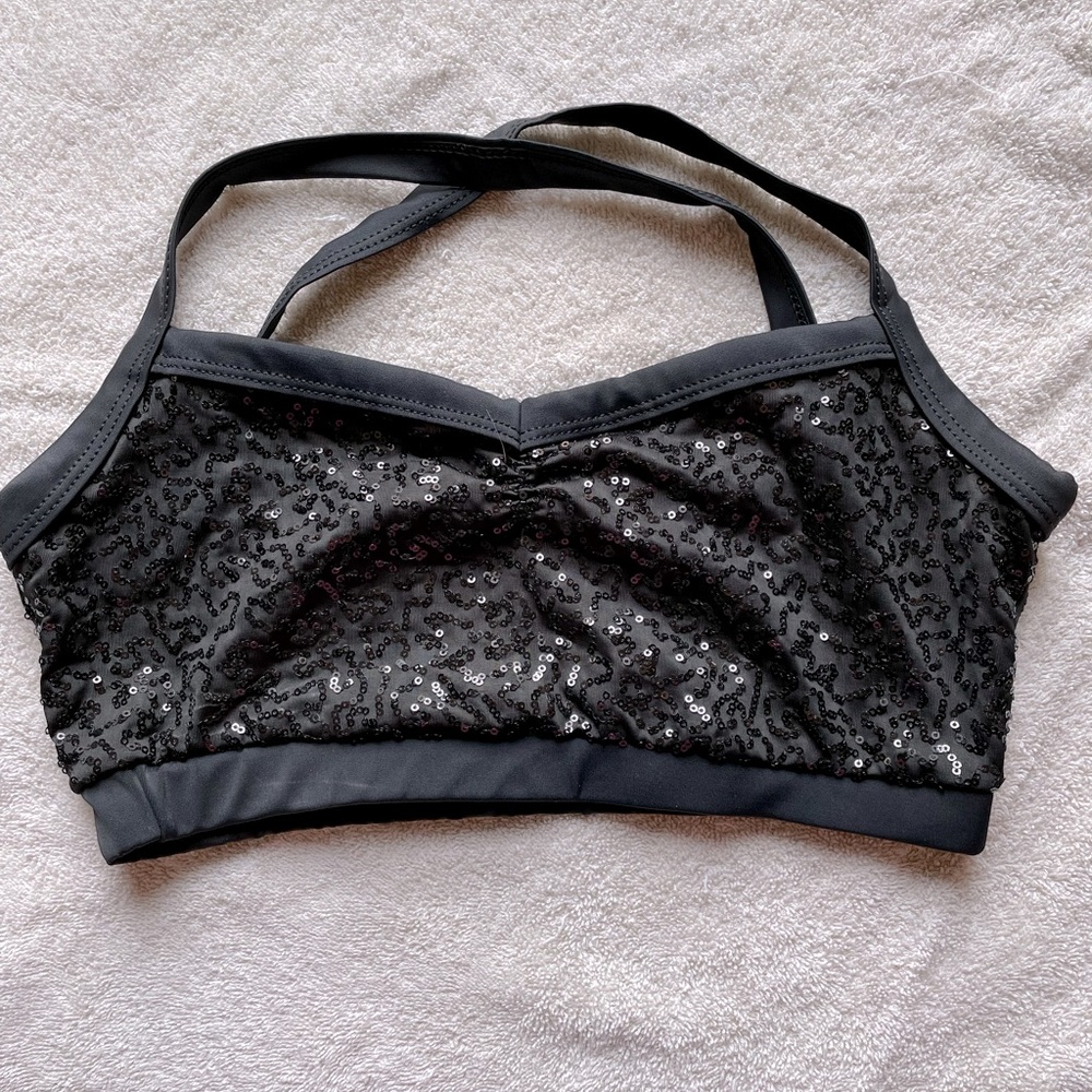 Black sequined sport bra